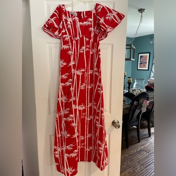 HUKILAU FASHIONS Made In Honolulu VINTAGE maxi dress n red with bamboo print - Picture 1 of 4